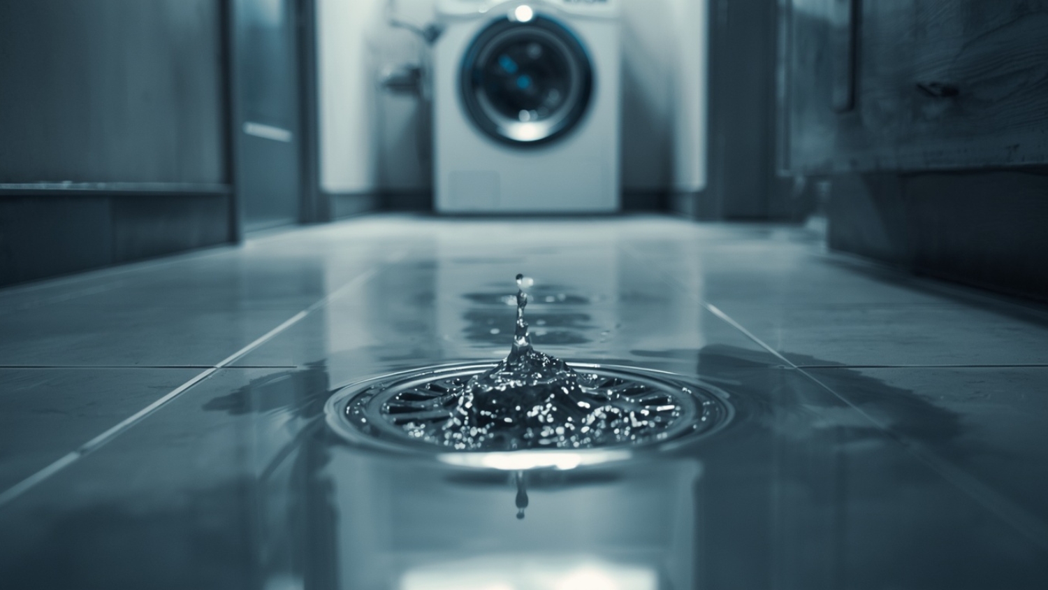 Bathroom flooding caused by washing machine draining water into clogged pipes
